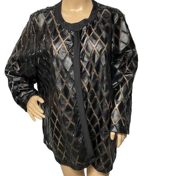 Slinky Brand Sweaters - Slinky Brand Black 2X Diamond Pattern Sheer 3/4 Sleeve Open Front Kimono in EUC